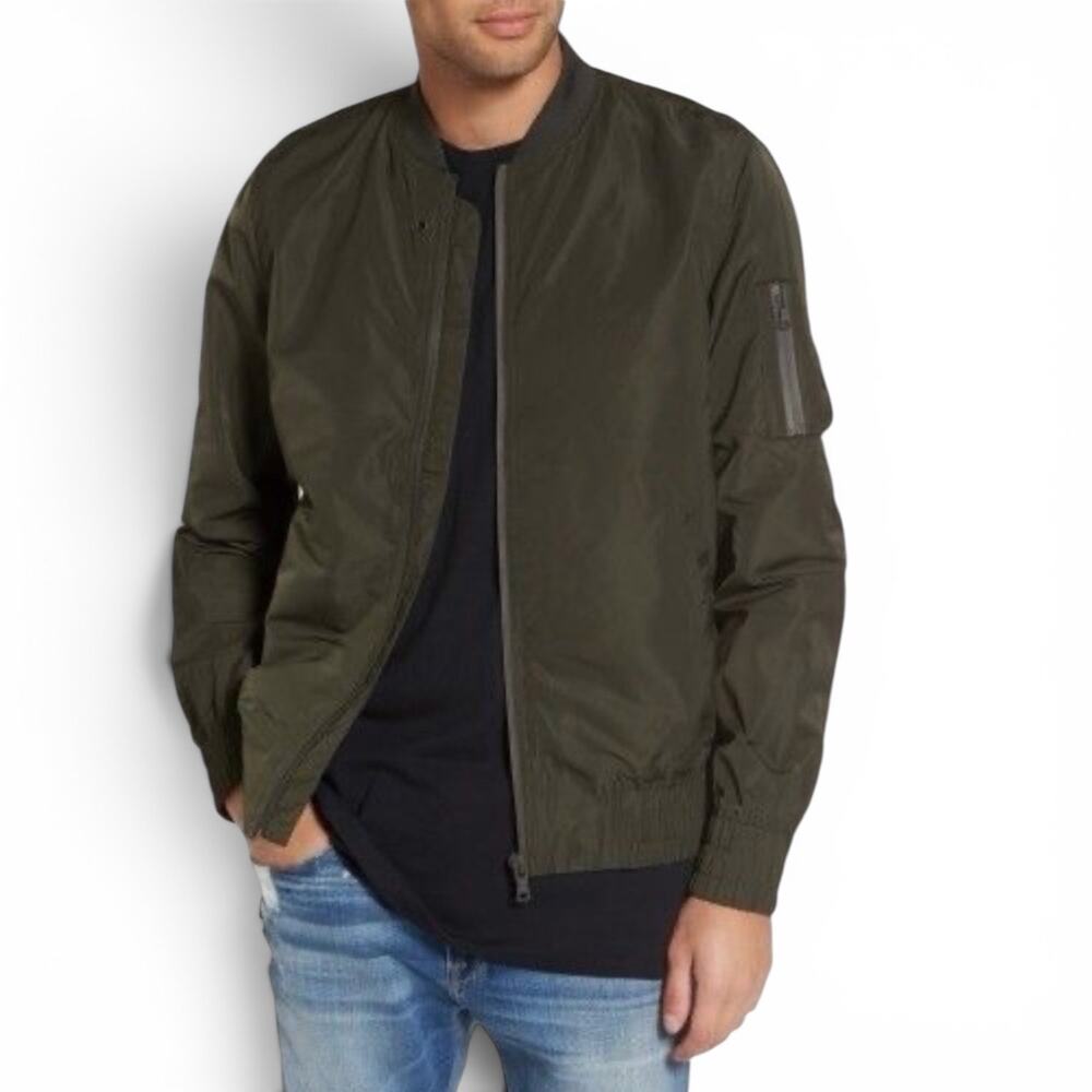 TOPMAN Elton Bomber Jacket Men’s Green‎ Zip Up Lightweight Jacket - Size Large
